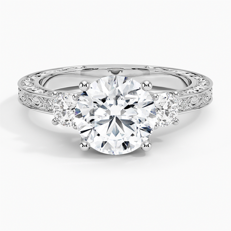 Platinum Antique Scroll Engraved Three Stone Diamond Ring (1/3 ct. tw.)
