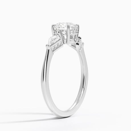 Three Stone Kite Engagement Ring with Hidden Halo