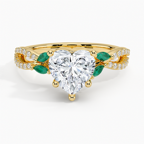 18K Yellow Gold Luxe Willow Lab Emerald and Diamond Ring (1/8 ct. tw.)