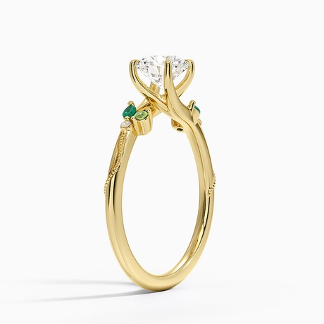 Camellia Milgrain Green Gemstone and Diamond Ring