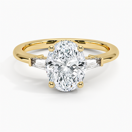 Tapered Baguette 3-Stone Diamond Engagement Ring with Hidden Halo