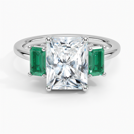 18K White Gold Luxe Rhiannon Three Stone Lab Emerald Ring