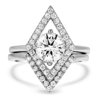 Custom Pointed Diamond Halo Bridal Set