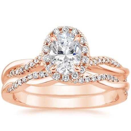 14K Rose Gold Petite Twisted Vine Halo Diamond Bridal Set (1/3 ct. tw.)
