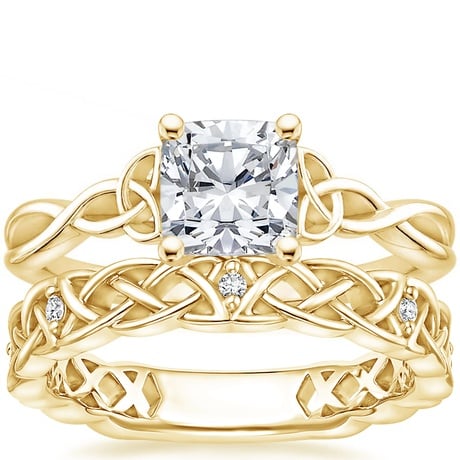 18K Yellow Gold Entwined Celtic Love Knot Ring with Celtic Knot Diamond Ring