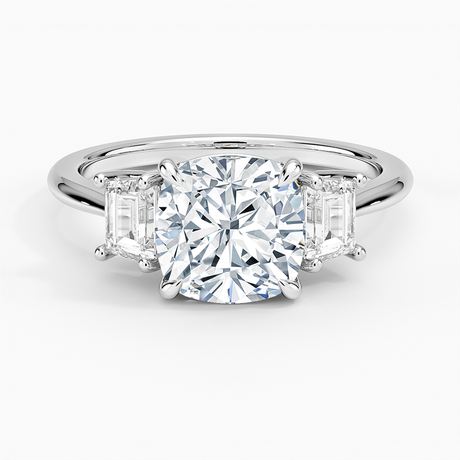 18K White Gold Embrace Three Stone Trapezoid Diamond Ring