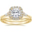 18K Yellow Gold Nadia Halo Diamond Ring with Petite Curved Wedding Ring