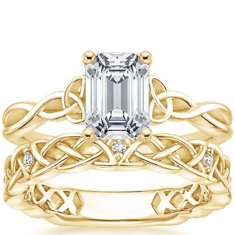 18K Yellow Gold Entwined Celtic Love Knot Ring with Celtic Knot Diamond Ring