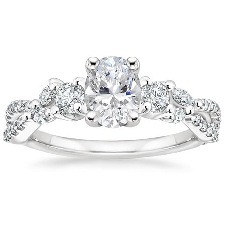 18K White Gold Three Stone Luxe Willow Diamond Ring with Luxe Winding Willow Diamond Ring