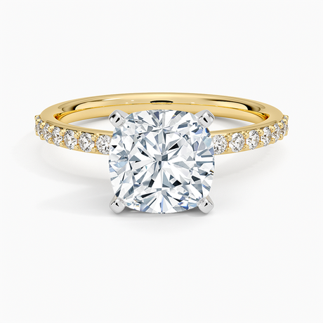 18K Yellow Gold Petite Shared Prong Half Coverage Diamond Ring