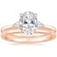 14K Rose Gold Perfect Fit Three Stone Pear Diamond Ring with Petite Comfort Fit Wedding Ring