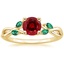 18K Yellow Gold Willow Ring With Lab Emerald Accents, smalltop view