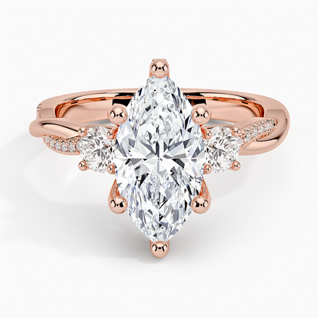 14K Rose Gold Adorned Petite Twisted Vine Three Stone Diamond Ring