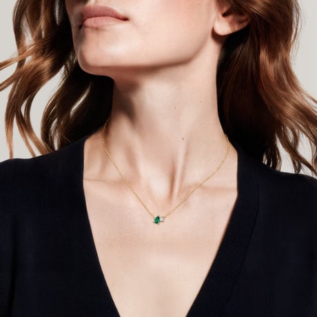 Pear Lab Emerald and Round Lab Diamond Toi et Moi Necklace (1/8 ct. tw.)