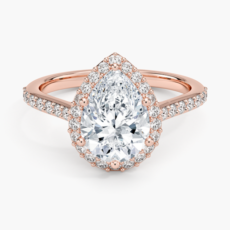 14K Rose Gold Halo Diamond Ring with Side Stones (1/3 ct. tw.)