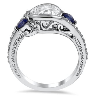 Custom Filigree Sapphire and Diamond Cascade Ring