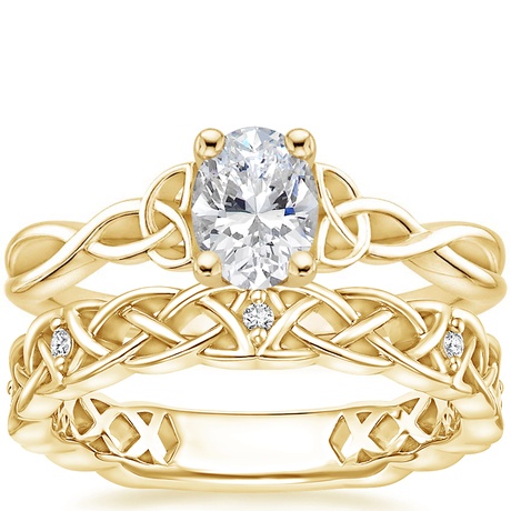 18K Yellow Gold Entwined Celtic Love Knot Ring with Celtic Knot Diamond Ring