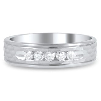 Custom Hammered Men's Channel Set Diamond Wedding Band