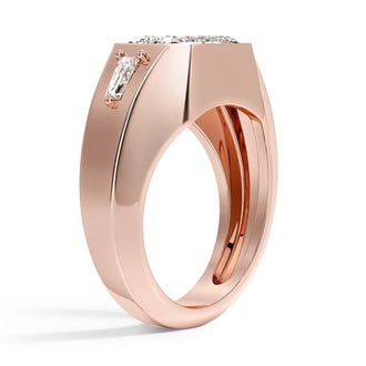 Custom Emerald-Cut Bezel Three Stone Signet Ring