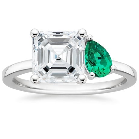 18K White Gold Viridian Toi et Moi Diamond Ring