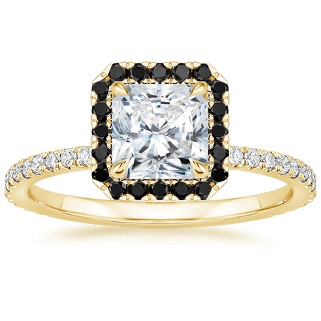 18K Yellow Gold Waverly Diamond Ring with Black Diamond Accents with Luxe Ballad Diamond Ring