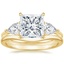 14K Yellow Gold Luxe Opera Three Stone Diamond Ring with Petite Curved Wedding Ring