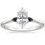 18K White Gold Aria Three Stone Ring with Black Diamond Accents, smalltop view