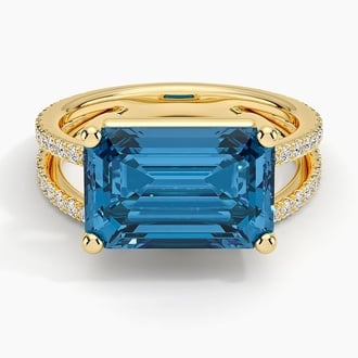 London Blue Topaz and Diamond Double Band Cocktail Ring