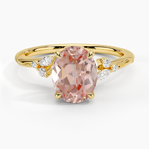 Lab Grown Sapphire Camellia Milgrain Diamond Ring in 18K Yellow Gold