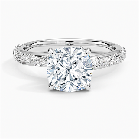 18K White Gold Camellia Hidden Accent 2.5mm Diamond Ring