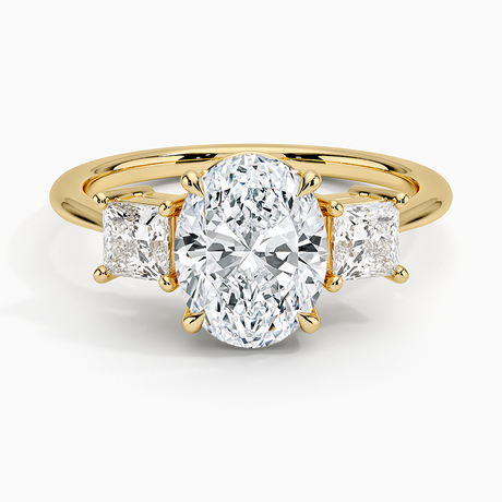 18K Yellow Gold Princess Cut Three Stone Diamond Ring