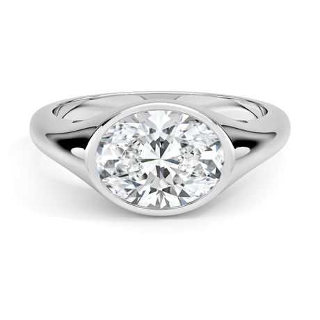 14K White Gold East-West Bezel Solitaire Signet Ring