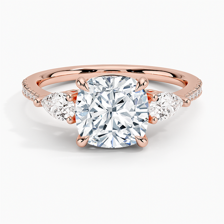 14K Rose Gold Opera Accented Three Stone Diamond Ring