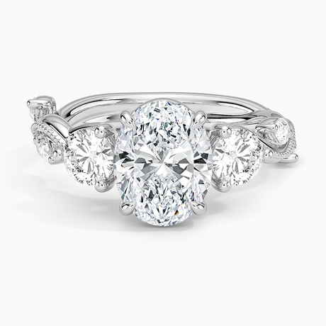 18K White Gold Vintage Secret Garden Three Stone Diamond Ring