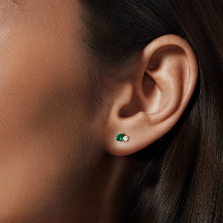 Pear Lab Emerald and Round Lab Diamond Toi et Moi Earrings