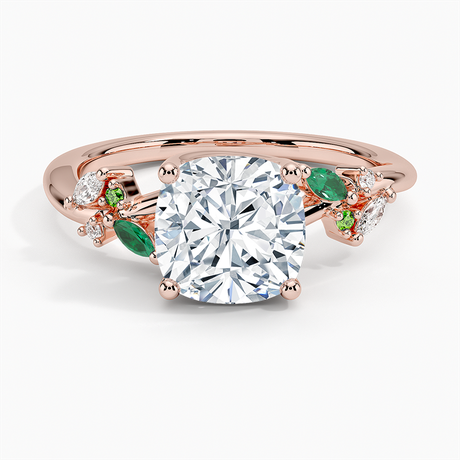 14K Rose Gold Arden Diamond Ring with Lab Emerald Accents