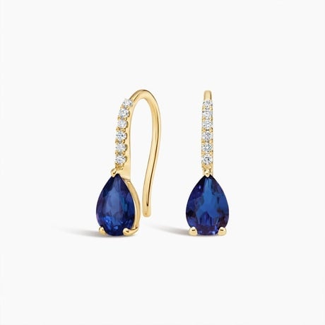 Pear Lab Sapphire and Diamond Birthstone French Hook Earrings