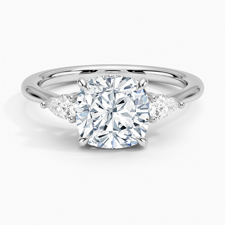 18K White Gold Adorned Petite Opera Three Stone Diamond Ring