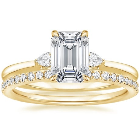 18K Yellow Gold Perfect Fit Three Stone Pear Diamond Ring with Luxe Ballad Diamond Ring