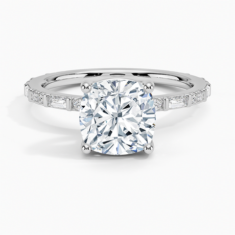 18K White Gold Luz Baguette and Round Diamond Ring