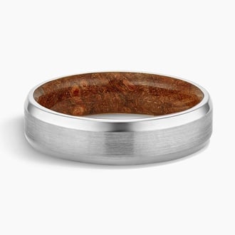 Maple Burl Wood Satin Finish 6mm Wedding Ring in Platinum