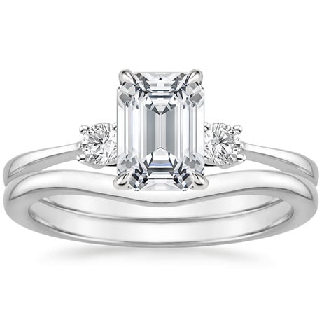 18K White Gold Selene Diamond Ring (1/10 ct. tw.) with Petite Curved Wedding Ring