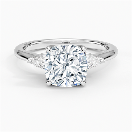 18K White Gold Petite Fleur Three Stone Diamond Ring