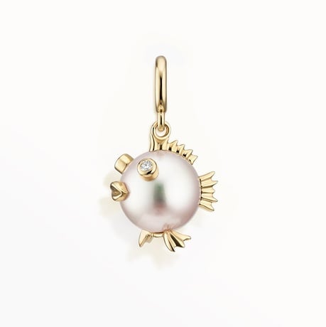 Puffer Fish Freshwater Cultured Pearl and Diamond Charm