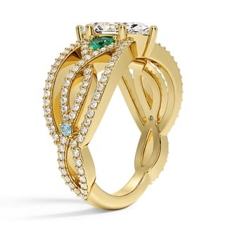 Custom Open Strand Emerald, Aquamarine, and Diamond Ring