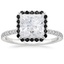 18K White Gold Waverly Halo Diamond Ring with Black Diamond Accents, smalltop view