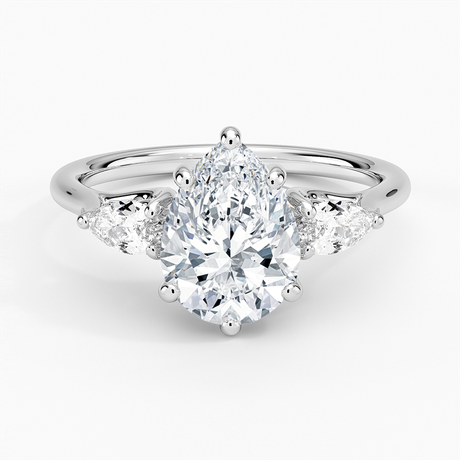 18K White Gold Trellis Three Stone Pear Diamond Ring