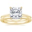 18K Yellow Gold Petite Secret Halo Diamond Ring with Petite Comfort Fit Wedding Ring
