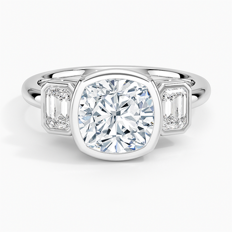 18K White Gold Rhiannon Bezel Three Stone Diamond Ring