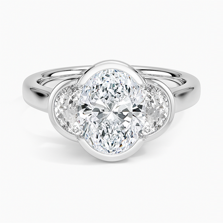 14K White Gold Half Moon Three Stone Bezel Diamond Ring (1/2 ct. tw.)